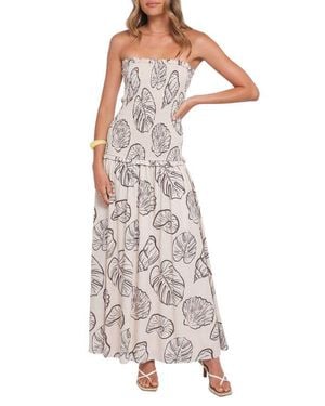Petal & Pup Parkway Seashell & Palm Print Smocked Strapless Maxi Dress - Multicolor
