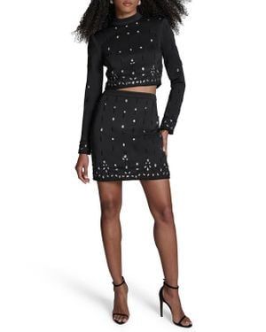 BCBGMAXAZRIA Crystal & Bead Detail Long Sleeve Top & Miniskirt Set - Black