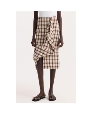 Rohe Check Draped Linen Skirt - Natural