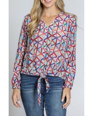 Apny Print Tie Front Top - Red