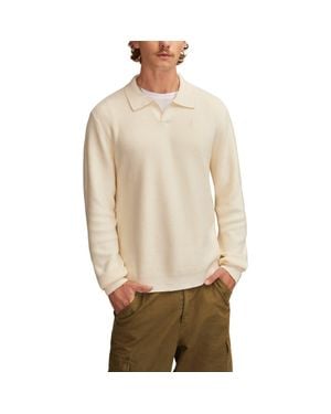 Lucky Brand Johnny Collar Cotton Blend Polo Sweater - Natural