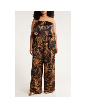 Sugarlips Palm Tropics Midnight Pinal Strapless Wide Leg Jumpsuit - Brown