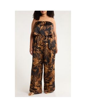 Sugarlips Palm Tropics Midnight Pinal Strapless Wide Leg Jumpsuit - Brown