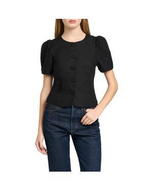 Wayf Blair Button Front Linen Blend Top - Black