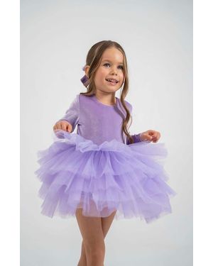 Mini Celebrities Dream Long Sleeve Velvet Tutu Dress - Purple