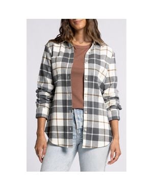 Thread & Supply Lilou Plaid Cotton Flannel Button-Up Shirt - Gray