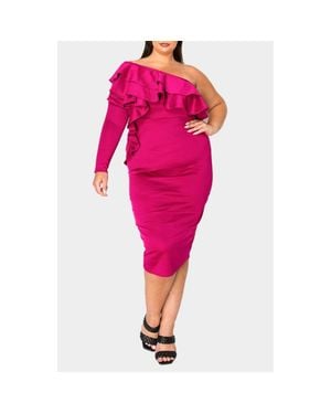 L I V D Val Ruffle One-Shoulder Midi Dress - Pink