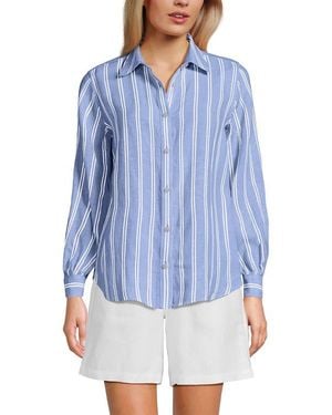 Lands' End Linen Long Sleeve Feminine Shirt - Blue