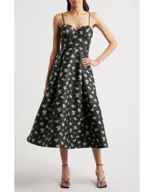 Lulus Quinn Floral Midi Cocktail Dress - Black