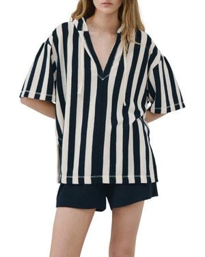 Mango Hooded Cotton Blend Pajama Shirt - Black