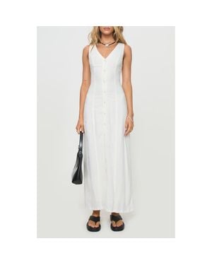 Princess Polly Button Front Linen Blend Maxi Dress - White
