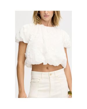 Sam Edelman Embroidered Floral Cotton Bubble Top - White