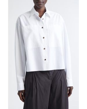 Lafayette 148 New York Boxy Crop Cotton Poplin Button-Up Shirt - White