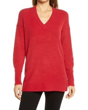 Halogen® Cozy V-Neck Tunic Sweater - Red