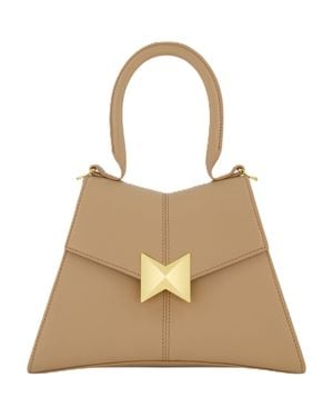 Mac Duggal Hardware Detail Angular Top Handle Small Leather Handbag - Natural
