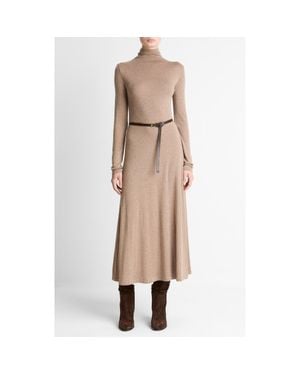 Vince Funnel Neck Long Sleeve Jersey Midi Dress - Natural