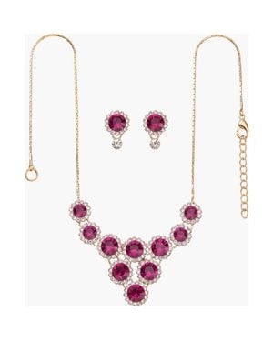 Modenaire Elegant Necklace And Dangle Earrings Set - Pink