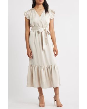 Sam Edelman Flutter Sleeve Satin Dress - Natural