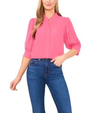 Cece Puff Sleeve Button-Up Shirt - Red