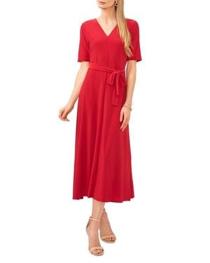Chaus V-Neck Tie Waist Knit Dress - Red