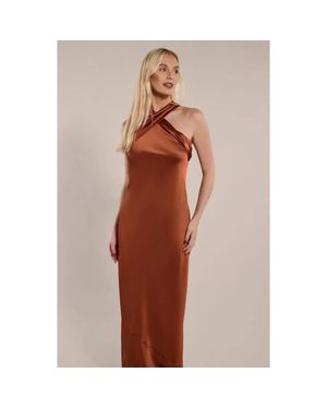 Rewritten Roma Halter Neck Dress - Brown
