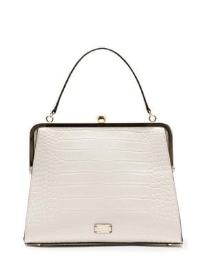 Frances Valentine Jackie Croc Embossed Leather Frame Bag - White