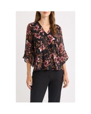 Anne Klein Ruffle Sleeve Top - Black