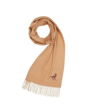 Fable England Robin Embroidered Cozy Camel Scarf - Natural