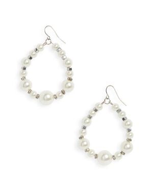 CRISTABELLE Crystal & Imitation Pearl Open Hoop Drop Earrings - White