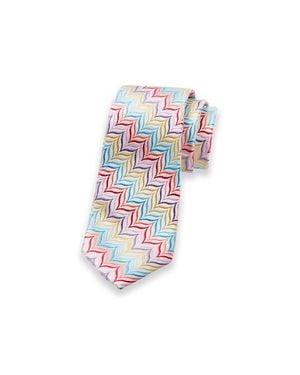 Paul Fredrick Patterned Woven Silk Tie - White