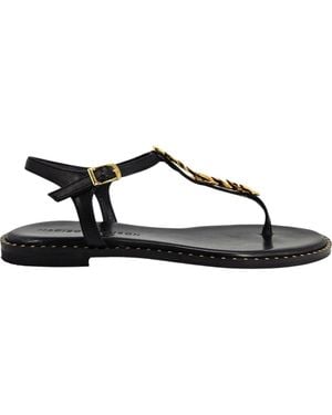Madison Maison Leather Leaf Flat Thong Sandal - Black