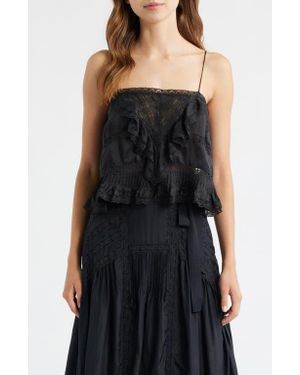 LoveShackFancy Ondeline Ruffle & Lace Silk Camisole - Black