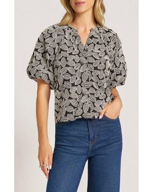 Matty M Irie Embroidered Leaf Top - Blue