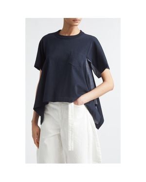Sacai Lightweight Cotton Jersey & Denim T-Shirt - Blue