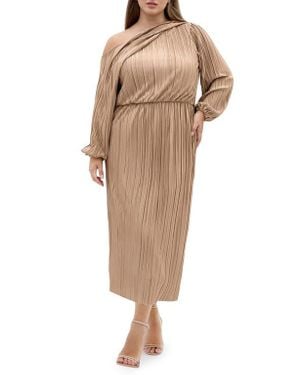City Chic Jay Long Sleeve Midi Dress - Natural
