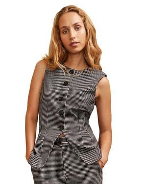 Ro&zo Round Neck Houndstooth Waistcoat - Gray