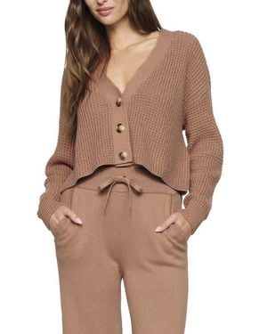 Eberjey Waffle Knit Crop Cardigan - Brown