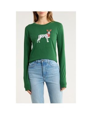GOLDEN HOUR Reindeer Dog Long Sleeve Cotton Graphic T-Shirt - Green