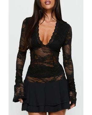 Princess Polly Kecia Lace Long Sleeve Top - Black