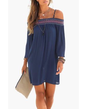 Lascana Embroidered Cold Shoulder Dress - Blue