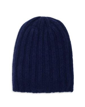 Johnstons of Elgin Bhaltair Cashmere & Silk Rib Beanie - Blue