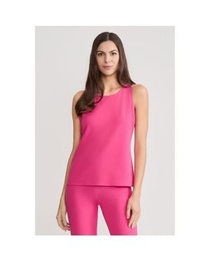 Ming Wang Stretch Deco Crepe Scoop Neck Tank - Pink