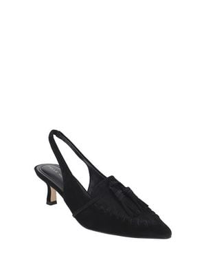 Pelle Moda Kesia Slingback Pointed Toe Kitten Heel Tassel Loafer Pump - Black