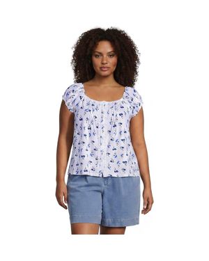 Lands' End Sleeveless Lightweight Jersey Pintuck Button Front Blouse - Blue