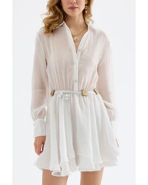 Monlicia Alora Tencel Button-Front Pleated Mini Shirt Dress - Natural