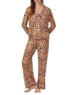 Room Service Pjs Print Long Sleeve Long Pajamas - Multicolor