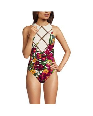 Lands' End Tugless High Neck Portrait Back One Piece Swimsuit - Red