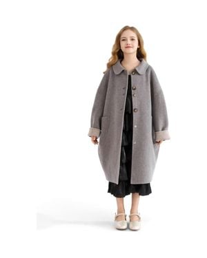 Tulle Wool Coat With Peter Pan Collar - Gray