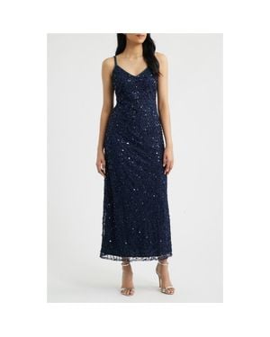 Pisarro Nights Beaded Cocktail Dress With Bolero - Blue