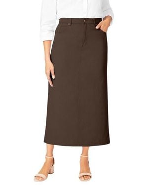 Jessica London Classic Cotton Denim Midi Skirt - Brown